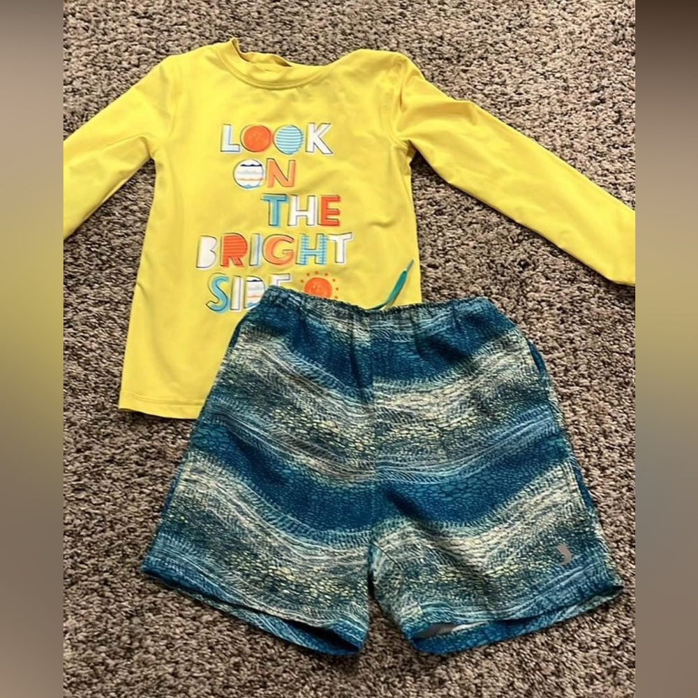 4T boys swim Bundle- Reel Trunks/ Cat and Jack sun shirt